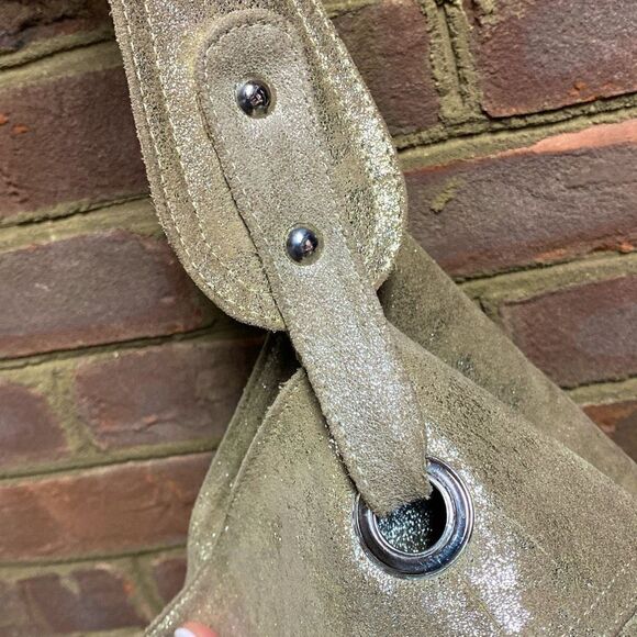 Cofi Genuine Leather Brushed Gold Metallic Hobo Shoulder Bag - Picture 2 of 8